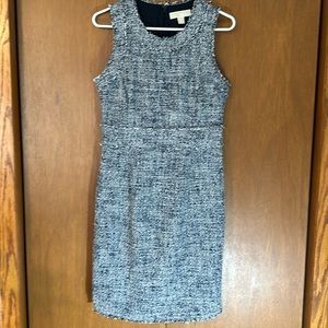 Michael Kors Blue & white fringed shortsleeved dress.